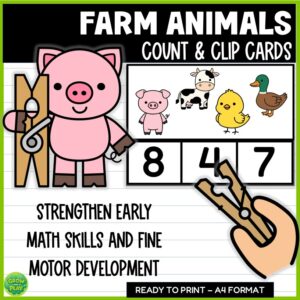 Animals | Farm Animals Mats 1–20 | Count, Match & Color | Math | No Prep | Pre-K & Kindergarten