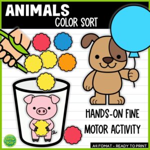 Animals | Pom-Pom Color Sorting Activity | Fine Motor & Math | No Prep | Pre-K & Kindergarten