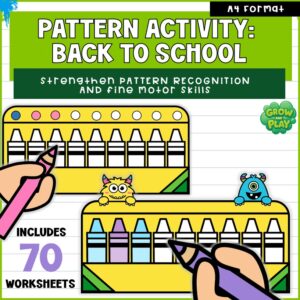 Back to School | Crayon Pattern Math Activity | Bilingual | No-Prep | Pre-K & Kindergarten