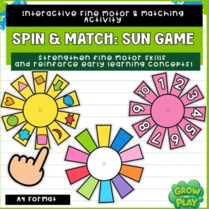 Back to School | Spin & Match: Sun Fine Motor Game | Color, Number, Shape | Low Prep | Pre-K & Kindergarten