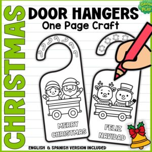 Christmas | 10 Coloring Door Hangers Craft | Bilingual | No Prep | Pre-K & Kindergarten