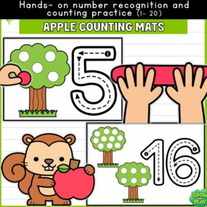 Fall / Autumn | Apple Counting Mats 1–20 | Number Recognition | Low Prep | Math | Pre-K & Kindergarten