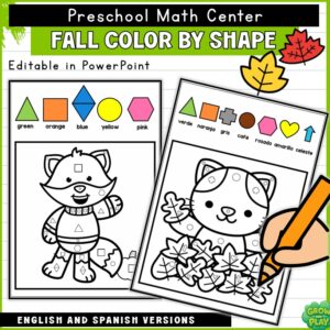 Fall / Autumn | Color by Shape Worksheets | Bilingual | No Prep  | Pre-K & Kindergarten