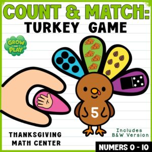 Thanksgiving | Count & Match Turkey Game 0β10 | Math | Low Prep | Pre-K & Kindergarten