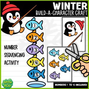 Winter | Penguin Fishing Number Sequencing 1–20 | Math Counting | No Prep | Pre-K & Kindergarten